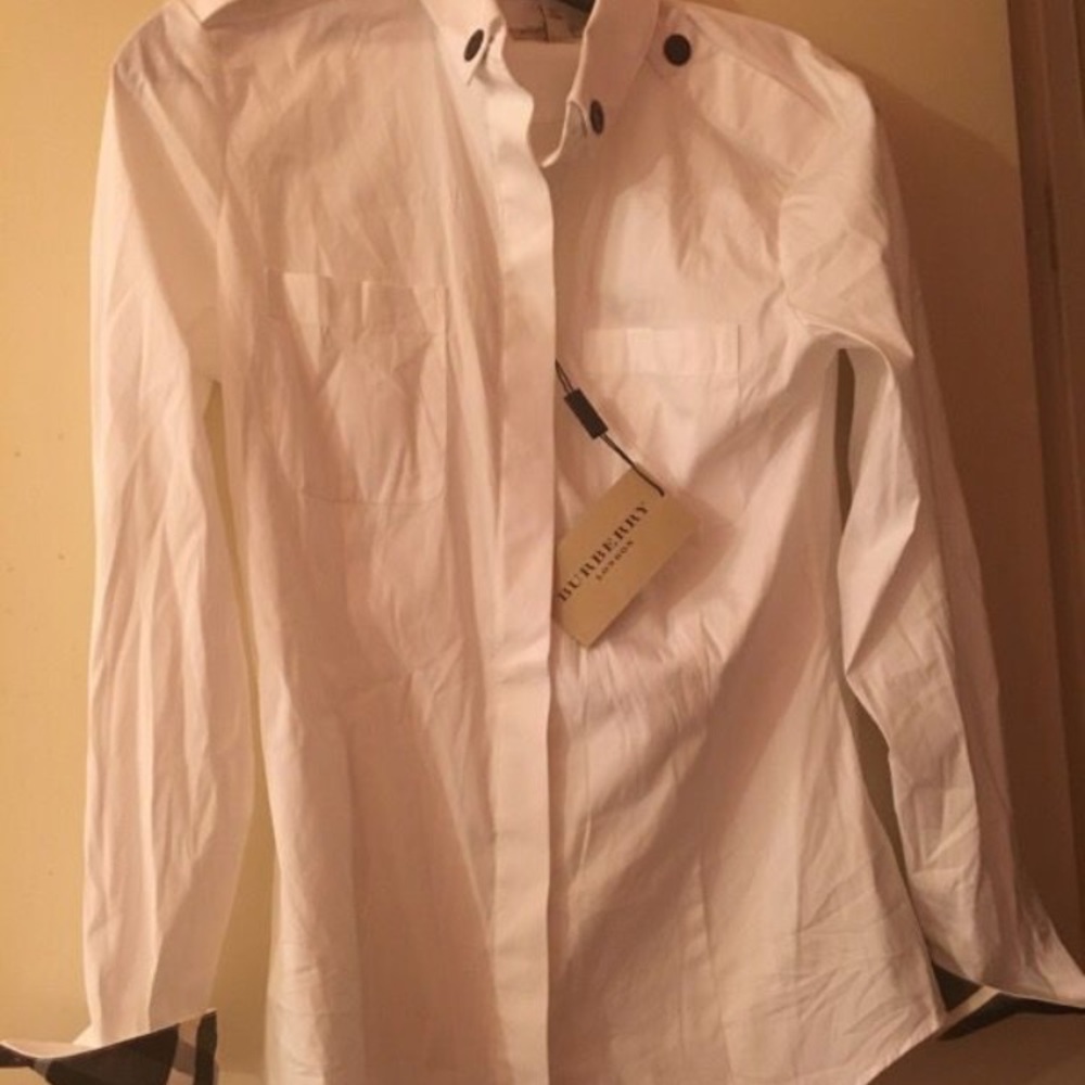 Burberry White Long Sleeve Button up Shirt